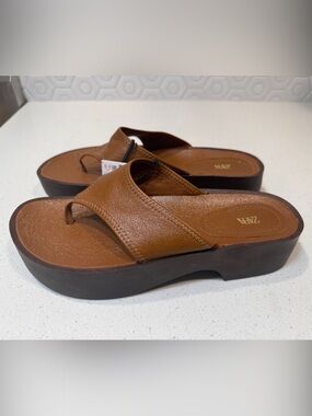 ZARA Brown Leather Platform Thong Sandals